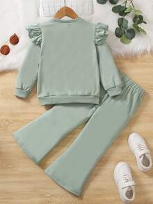 SHEIN Nhỏ bé Cô gái In Ruffle 2 Miếng - màu xanh lá - Xem 2