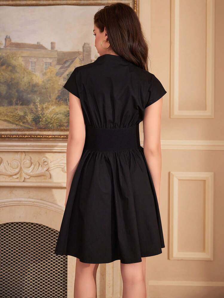 Women's V-neck Batwing Sleeve Single Breasted Dress