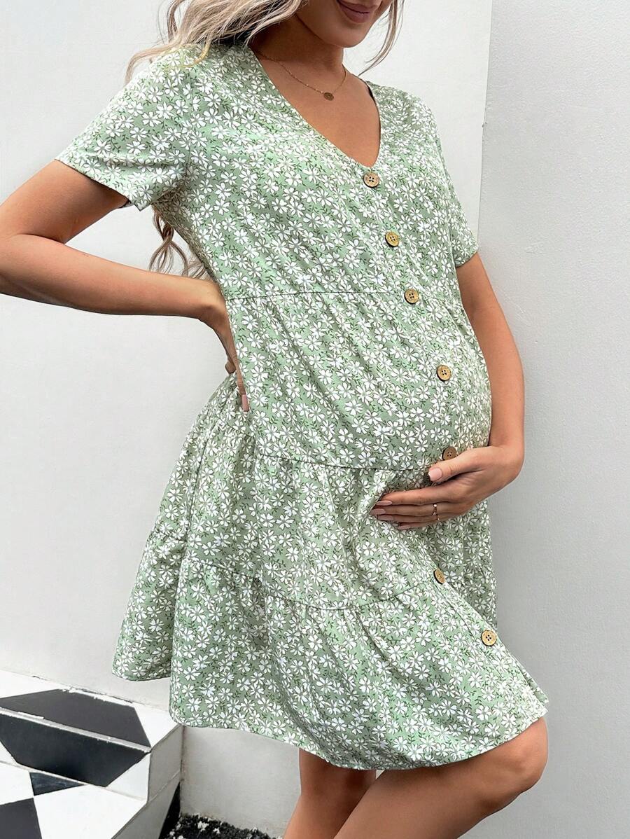 SHEIN Maternity Floral Print Ruffle Hem Dress for Sale Australia New