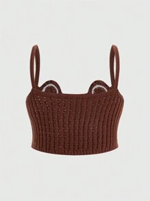 ROMWE Kawaii Plus Size Cartoon Printed Knitted Tank Top - Brown - View 2