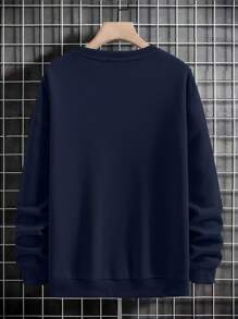 Manfinity Homme 男士羊毛衛衣,帶字母印花 - 藏蓝色 - 查看 3