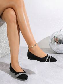 Giày bệt mũi nhọn đế thấp giả da lộn đơn giản cho nữ - màu đen - Xem 6