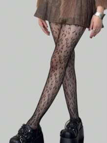 ROMWE Goth 1 Par De Calcetines De Red Con Estampado De Leopardo Para Mujer En Cuatro Estaciones