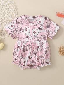 Baby Girls' Short Sleeve Rabbit Allover Print Bodysuit - Pink - View 1