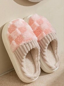 Dép đi trong nhà ấm áp mùa thu/đông, dép đi trong nhà/dép đi trong nhà chống trượt bằng vải nhung cho cặp đôi, mùa đông - Hồng - Xem 2