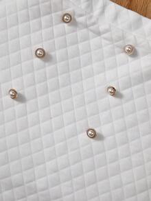 SHEIN Girls' Woven Colorblock Collarless Short Jacket And Woven A-line Skirt Two Piece Set - White - View 4