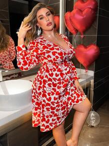 Flirla Váy quấn in hình trái tim ngày lễ tình nhân cỡ lớn - Đỏ và trắng - Xem 6