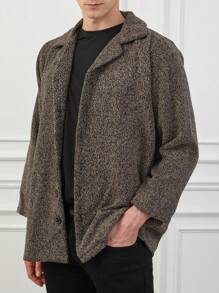 RueChic Men's Solid Color Turn-down Collar Woolen Coat - Brown - View 3