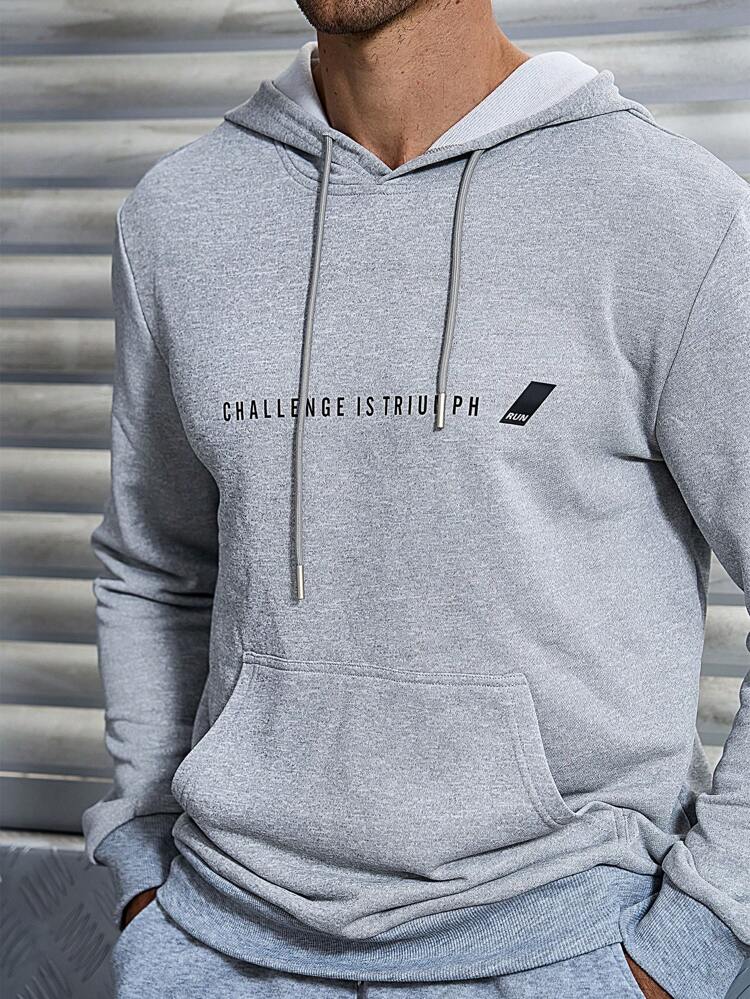 Men's Hooded Sports Sweatshirt With Text Print Design Sweatshirt Men Sweatshirt