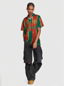 ROMWE MEN Prep Men's Star & Soccer & Striped Short Sleeve Polo Shirt Suitable For Daily Wear In Spring And Summer, School - Green - View 4