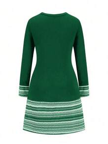 SHEIN LUNE Kích thước lớn Họa tiết Hình học Tay áo dài Đầm - Màu xanh lá cây đậm - Xem 2