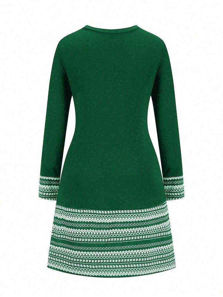Plus Size Geometric Pattern Long Sleeve Dress