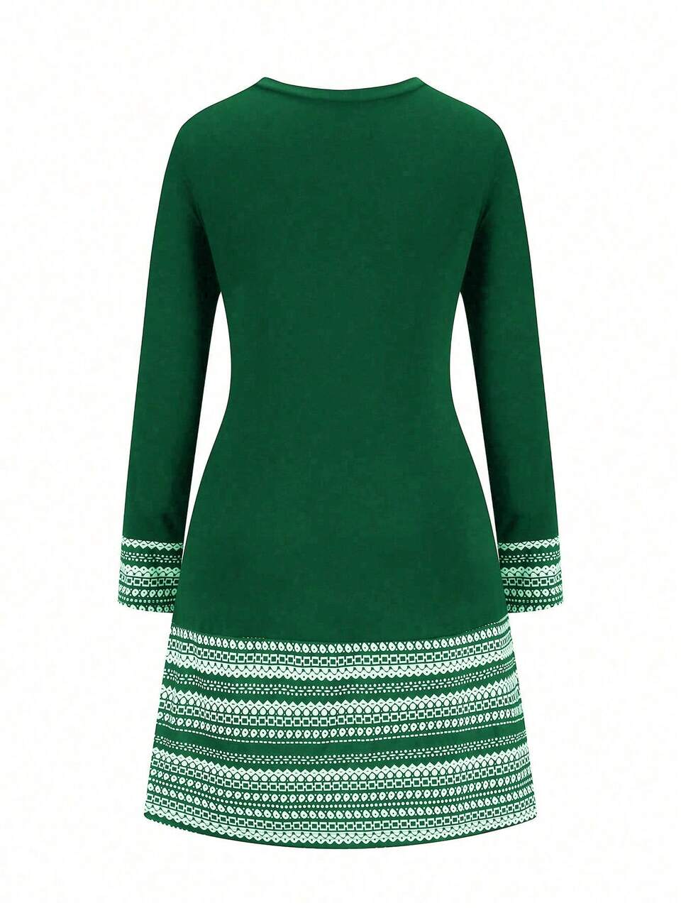 Plus Size Geometric Pattern Long Sleeve Dress