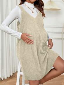 SHEIN Maternity Spaghetti Strap Dress - Beige - View 6