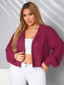 SHEIN SXY Neujahrs-top Mit Drop-schulter Kapuzen-strickjacke - Bordeaux - Übersicht 6
