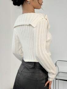 Lunelith SHEIN Lunessa Solid Color Button Decoration Cropped Sweater Knit Pullover Fall Winter Outfit