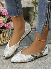 女性花邊薄底尖頭平底鞋,適合戶外和日常穿著,秋季使用 - 彩色 - 查看 1
