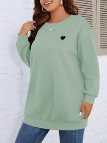 SHEIN LUNE Sudadera con estampado de corazón y hombros caídos, para invierno, graduación, regreso a la escuela, graduación, maestras, sudadera de regreso a la escuela para otoño - verde menta - Ver 3