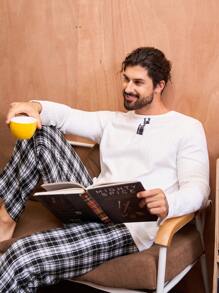 男士格紋長袖上衣和長褲家居服套裝 - 彩色 - 查看 3