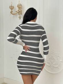 SHEIN SXY Của phụ nữ Sọc Cổ áo tây Đầm Áo len - Xám - Xem 2
