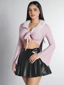 SHEIN PETITE Women's Pu Leather Skirt - Black - View 6