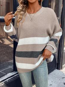 SHEIN Essnce Contrast Color Crew Neck Casual Sweater