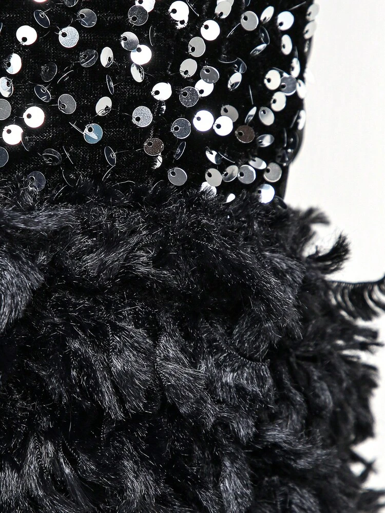 Plunging Neck Sequin Halter Dress