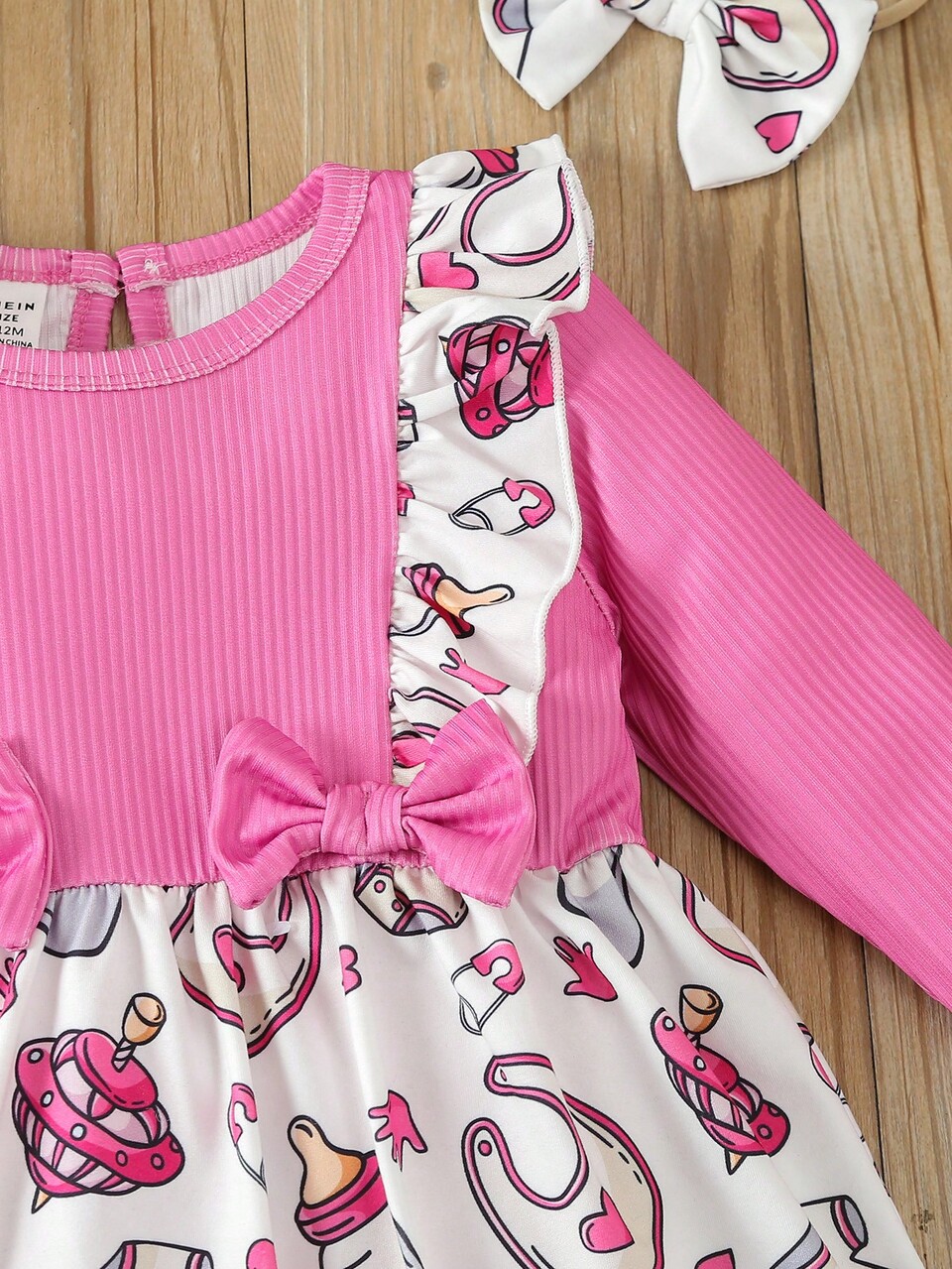 Baby Girls' Bodysuit With Bow Decoration And Ruffle Trim