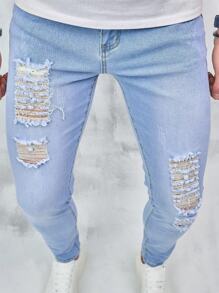 Men's Skinny Ripped Jeans - Light Wash - View 5