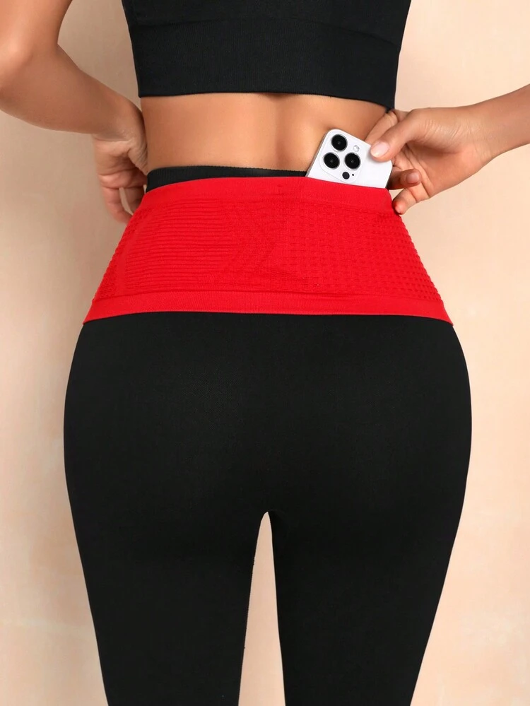 Women's Color Block Sports Leggings With Pockets