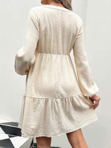 SHEIN Maternity Solid Color Lantern Sleeve Dress With Ruffle Hem - Khaki - View 2