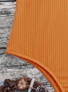 交叉背帶設計連體泳衣,開放式後背設計 - 橘色 - 查看 5