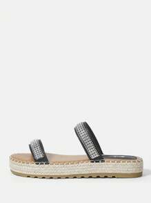 SheIn VCAY Sandalias Planas Decoradas Con 2 Correas Y Diamantes De Imitación