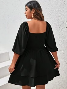 SHEIN VCAY Kích thước lớn Của phụ nữ Người yêu Đường viền cổ áo Đầm - màu đen - Xem 2
