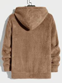 Manfinity VCAY Men's Fleece Hoodie With Letter Patched - Coffee Brown - View 2