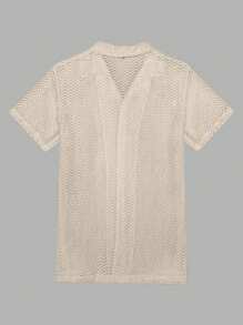 休閒前紐扣純色男士襯衫 - 杏色 - 查看 5