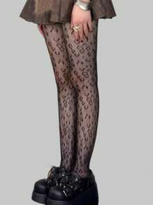 ROMWE Goth 1 Par De Calcetines De Red Con Estampado De Leopardo Para Mujer En Cuatro Estaciones