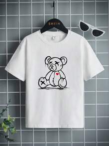 Boys' Cartoon Printed Casual Short Sleeve T-Shirt - White - View 1