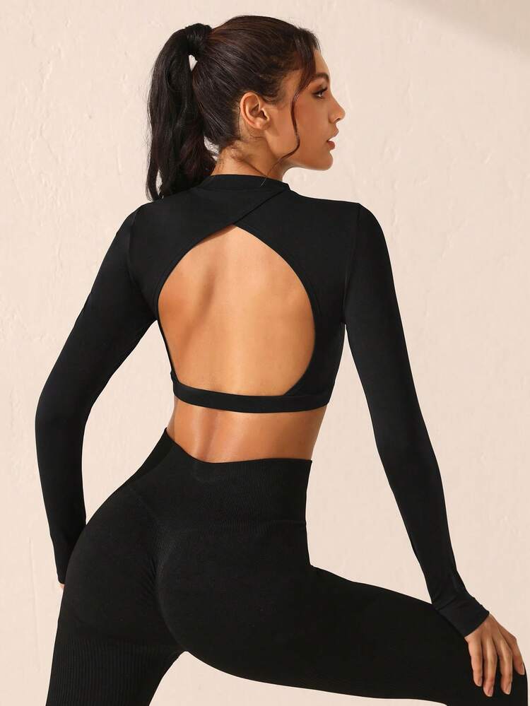 Women's Backless Crop Top Sports T-shirt