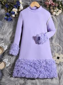 SHEIN 青少女優雅可愛拼接a字裙 - 紫色 - 查看 1