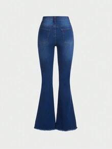 SHEIN 少女喇叭牛仔褲 - 深色水洗藍 - 查看 2