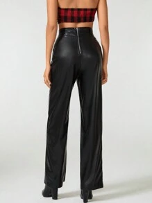 PlanetJAG Women's Pu Leather Pants With Back Zipper - Black - View 2