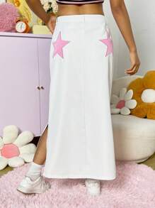 SHEIN EZwear Falda larga con abertura y estampado de estrellas casual