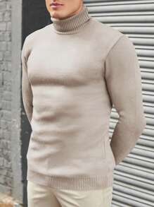 SHEIN Cottnline Suéter Sencillo De Color Sólido Para Hombre - Beis - Ver 3