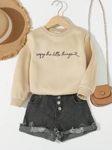 SHEIN Young Girl Slogan Graphic Sweatshirt - Khaki - View 1