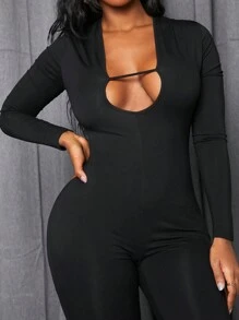 Slaydiva Women'S Hollow Out Long Sleeve Unitard Jumpsuit - Black - View 4