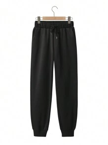 SHEIN EZwear Màu thuần Eo đàn hồi & Cuffed Hem Quần Chạy bộ - màu đen - Xem 1