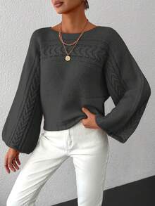 EURMUSE Women's Solid Color Batwing Sleeve Sweater - Dark Grey - View 3