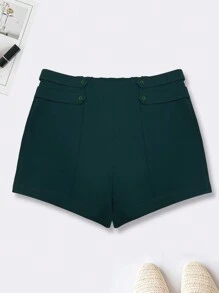 SHEIN Unity Pantalones Cortos De Color Liso Con Decoración De Botones - Verde Oscuro - Ver 1