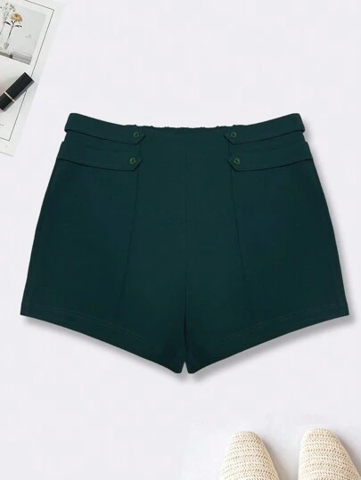 SHEIN Unity Button Decor Solid Color Shorts